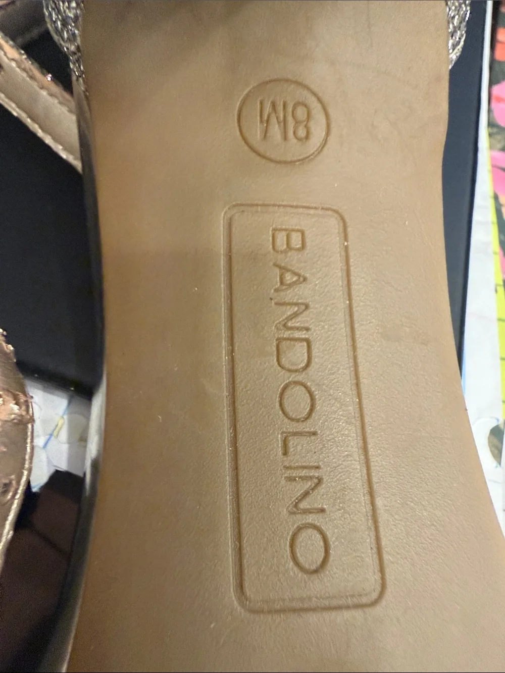 Bandolino Women's Glitter Ankle-Strap Sandals in Metallic gold.